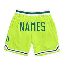Load image into Gallery viewer, Custom Neon Green Kelly Green-White Authentic Throwback Basketball Shorts