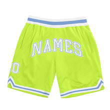 Load image into Gallery viewer, Custom Neon Green White-Light Blue Authentic Throwback Basketball Shorts