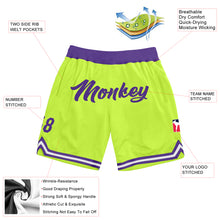 Load image into Gallery viewer, Custom Neon Green Purple-White Authentic Throwback Basketball Shorts