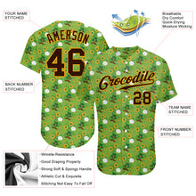 Load image into Gallery viewer, Custom Neon Green Brown-Gold 3D Pattern Design Authentic St. Patrick's Day Baseball Jersey