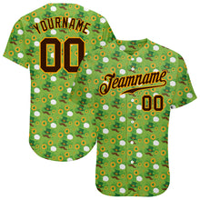 Load image into Gallery viewer, Custom Neon Green Brown-Gold 3D Pattern Design Authentic St. Patrick's Day Baseball Jersey