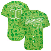 Load image into Gallery viewer, Custom Neon Green Neon Green-White 3D Pattern Design Authentic St. Patrick's Day Baseball Jersey