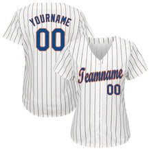 Load image into Gallery viewer, Custom White Royal Pinstripe Royal-Orange Baseball Jersey