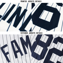 Load image into Gallery viewer, Custom White Navy Pinstripe Navy Baseball Jersey