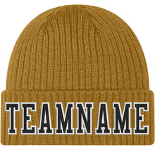 Load image into Gallery viewer, Custom Old Gold Black-White Stitched Cuffed Knit Hat