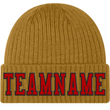 Load image into Gallery viewer, Custom Old Gold Red-Black Stitched Cuffed Knit Hat