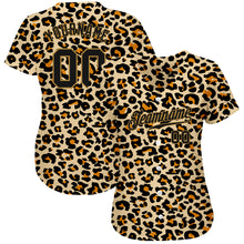 Load image into Gallery viewer, Custom Old Gold Black-Old Gold 3D Pattern Design Leopard Authentic Baseball Jersey