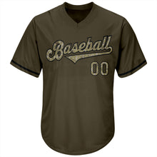 Load image into Gallery viewer, Custom Olive Camo-Black Authentic Throwback Rib-Knit Salute To Service Baseball Jersey Shirt