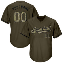 Load image into Gallery viewer, Custom Olive Camo-Black Authentic Throwback Rib-Knit Salute To Service Baseball Jersey Shirt