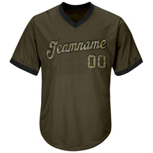 Load image into Gallery viewer, Custom Olive Camo-Black Authentic Throwback Rib-Knit Salute To Service Baseball Jersey Shirt