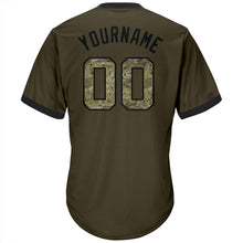 Load image into Gallery viewer, Custom Olive Camo-Black Authentic Throwback Rib-Knit Salute To Service Baseball Jersey Shirt