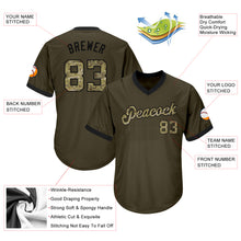 Load image into Gallery viewer, Custom Olive Camo-Black Authentic Throwback Rib-Knit Salute To Service Baseball Jersey Shirt