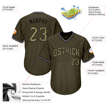 Load image into Gallery viewer, Custom Olive Camo-Black Authentic Throwback Rib-Knit Salute To Service Baseball Jersey Shirt