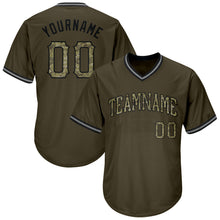 Load image into Gallery viewer, Custom Olive Camo-Black Authentic Throwback Rib-Knit Salute To Service Baseball Jersey Shirt