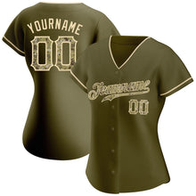 Load image into Gallery viewer, Custom Olive Camo-City Cream Authentic Salute To Service Baseball Jersey