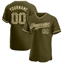 Load image into Gallery viewer, Custom Olive Camo-City Cream Authentic Salute To Service Baseball Jersey