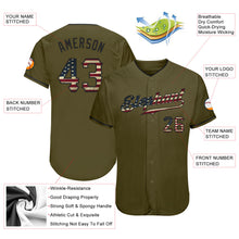 Load image into Gallery viewer, Custom Olive Vintage USA Flag-Black Authentic Salute To Service Baseball Jersey
