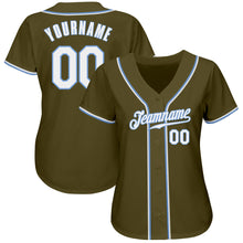 Load image into Gallery viewer, Custom Olive White-Light Blue Authentic Salute To Service Baseball Jersey