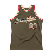 Load image into Gallery viewer, Custom Olive Vintage USA Flag-Cream Authentic Throwback Salute To Service Basketball Jersey