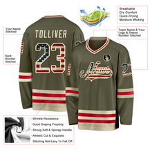 Load image into Gallery viewer, Custom Olive Vintage USA Flag-Cream Salute To Service Hockey Jersey