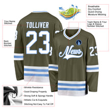 Load image into Gallery viewer, Custom Olive White-Light Blue Salute To Service Hockey Jersey