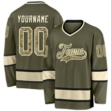 Load image into Gallery viewer, Custom Olive Camo-Cream Salute To Service Hockey Jersey