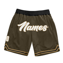 Load image into Gallery viewer, Custom Olive White-Old Gold Authentic Throwback Salute To Service Basketball Shorts