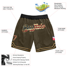 Load image into Gallery viewer, Custom Olive Vintage USA Flag-Old Gold Authentic Throwback Salute To Service Basketball Shorts