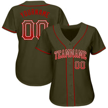 Load image into Gallery viewer, Custom Olive Red-White Authentic Drift Fashion Salute To Service Baseball Jersey