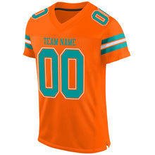 Load image into Gallery viewer, Custom Orange Aqua-White Mesh Authentic Football Jersey