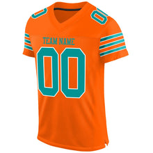 Load image into Gallery viewer, Custom Orange Aqua-White Mesh Authentic Football Jersey