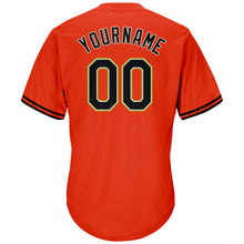 Load image into Gallery viewer, Custom Orange Black-Old Gold Authentic Throwback Rib-Knit Baseball Jersey Shirt