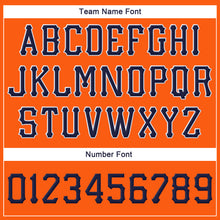 Load image into Gallery viewer, Custom Orange Navy-White Stitched Adjustable Snapback Hat