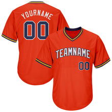 Load image into Gallery viewer, Custom Orange Navy-Gold Authentic Throwback Rib-Knit Baseball Jersey Shirt
