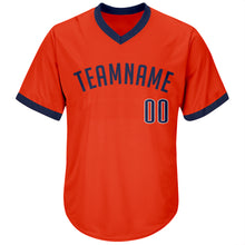 Load image into Gallery viewer, Custom Orange Navy-White Authentic Throwback Rib-Knit Baseball Jersey Shirt