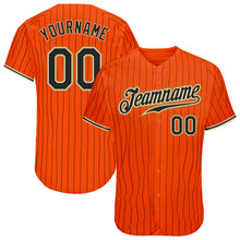 Load image into Gallery viewer, Custom Orange Black Pinstripe Black-Old Gold Authentic Baseball Jersey
