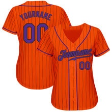 Load image into Gallery viewer, Custom Orange Black Pinstripe Purple-Black Authentic Baseball Jersey