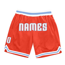 Load image into Gallery viewer, Custom Orange White-Light Blue Authentic Throwback Basketball Shorts