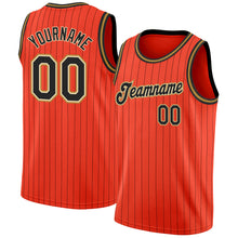 Load image into Gallery viewer, Custom Orange Black Pinstripe Black-Old Gold Authentic Basketball Jersey