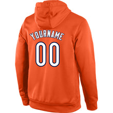 Load image into Gallery viewer, Custom Stitched Orange White-Navy Sports Pullover Sweatshirt Hoodie