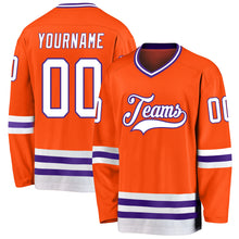 Load image into Gallery viewer, Custom Orange White-Purple Hockey Jersey