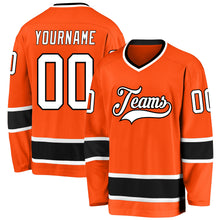 Load image into Gallery viewer, Custom Orange White-Black Hockey Jersey