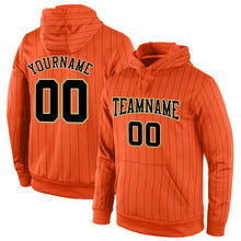 Load image into Gallery viewer, Custom Stitched Orange Black Pinstripe Black-Old Gold Sports Pullover Sweatshirt Hoodie