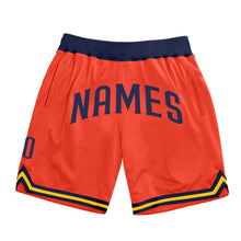Load image into Gallery viewer, Custom Orange Navy-Gold Authentic Throwback Basketball Shorts