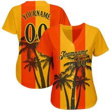Load image into Gallery viewer, Custom Orange Black-Gold 3D Pattern Design Hawaii Coconut Trees Authentic Baseball Jersey