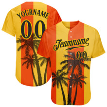 Load image into Gallery viewer, Custom Orange Black-Gold 3D Pattern Design Hawaii Coconut Trees Authentic Baseball Jersey