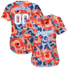 Load image into Gallery viewer, Custom Orange White-Light Blue 3D Pattern Design Flowers Authentic Baseball Jersey