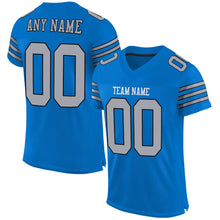 Load image into Gallery viewer, Custom Panther Blue Light Gray-Black Mesh Authentic Football Jersey