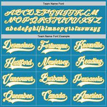 Load image into Gallery viewer, Custom Panther Blue White-Gold Hockey Jersey