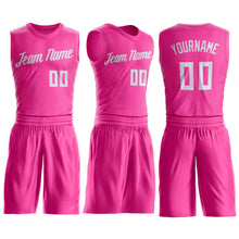 Load image into Gallery viewer, Custom Pink White Round Neck Suit Basketball Jersey